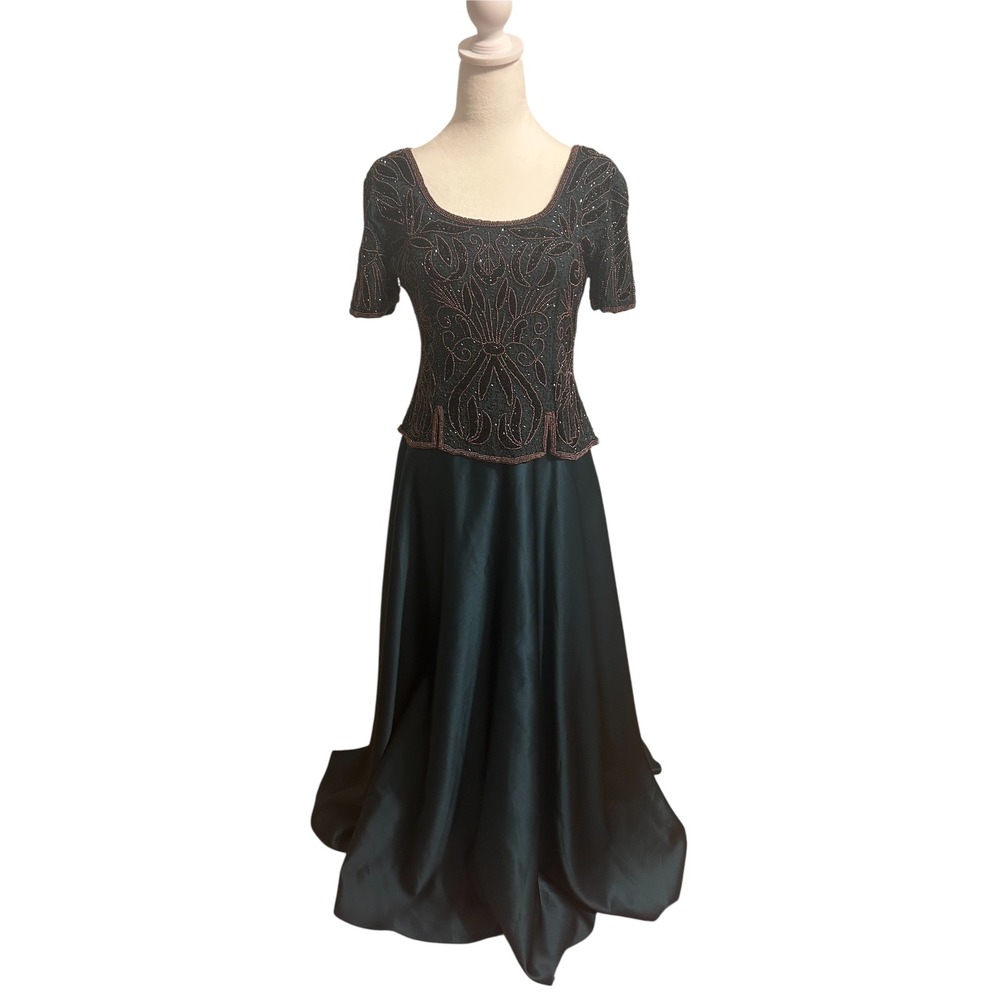 Vintage Stenay Regal Formal Long‎ Gown Dress Silk Green MOB black tie wedding